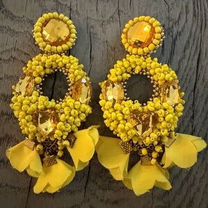 Yellow Beaded Statement Earrings